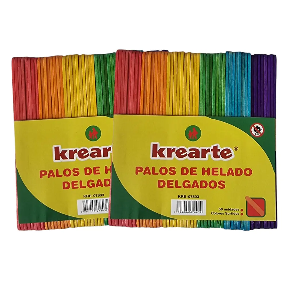PALOS DE HELADO COLORES 50 UNIDADES KREARTE