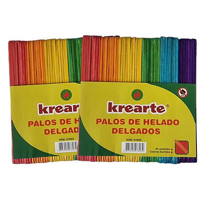 PALOS DE HELADO COLORES 50 UNIDADES KREARTE