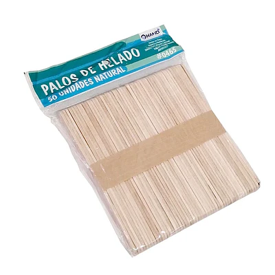 PALOS DE HELADO DELGADO NATURAL 50 UNIDADES.