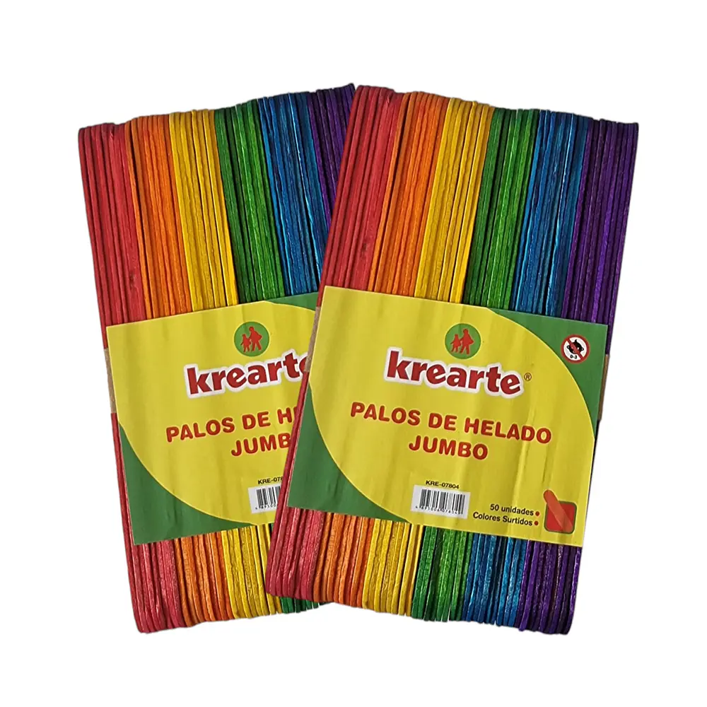 PALOS DE HELADO JUMBO COLORES 50 UNIDADES KREARTE