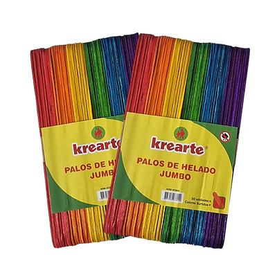 PALOS DE HELADO JUMBO COLORES 50 UNIDADES KREARTE