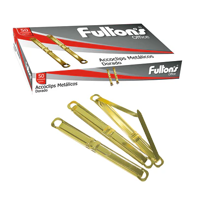 ACCOCLIP METALICO CJA. 50 UN. DORADO. FULTONS
