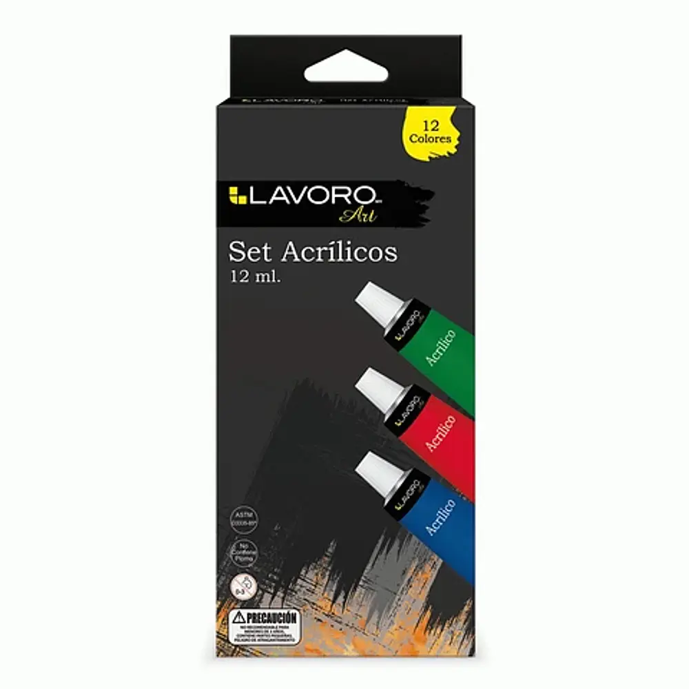 SET ACRILICO 12 COLORES 12 ML.