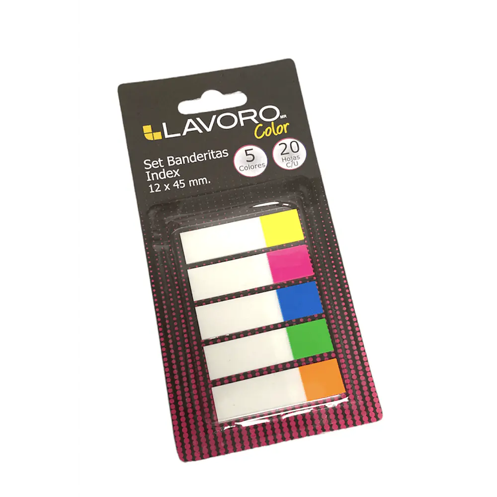 SET BANDERITAS INDEX 12x45MM. 5 COLORES 20 HOJAS C/U