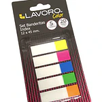 SET BANDERITAS INDEX 12x45MM. 5 COLORES 20 HOJAS C/U