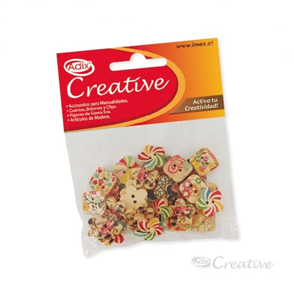 SET BOTON MADERA PINTADA SURTIDO 30 UNIDADES