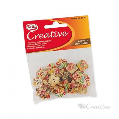 SET BOTON MADERA PINTADA SURTIDO 30 UNIDADES