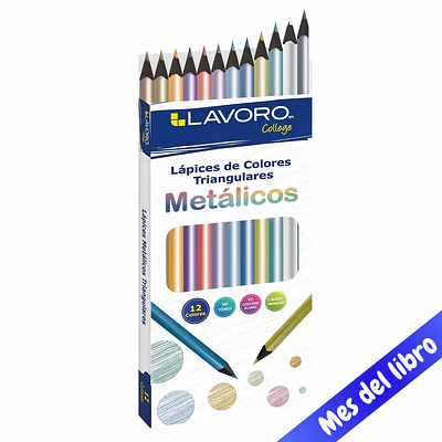 LAPICES 12 COLORES LARGO TRIANGULAR METALICO