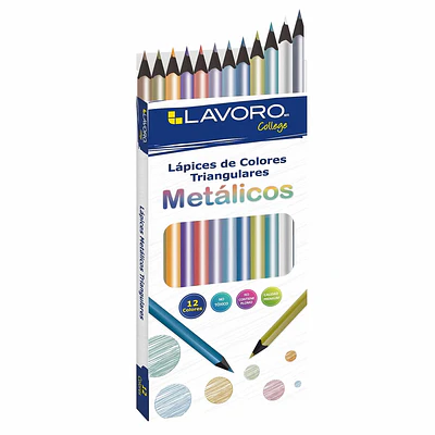LAPICES 12 COLORES LARGO TRIANGULAR METALICO