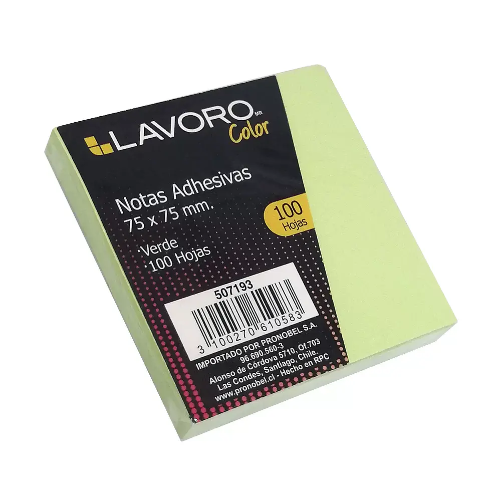 NOTA ADHESIVA VERDE PASTEL 76x76MM 100HOJAS LAVORO