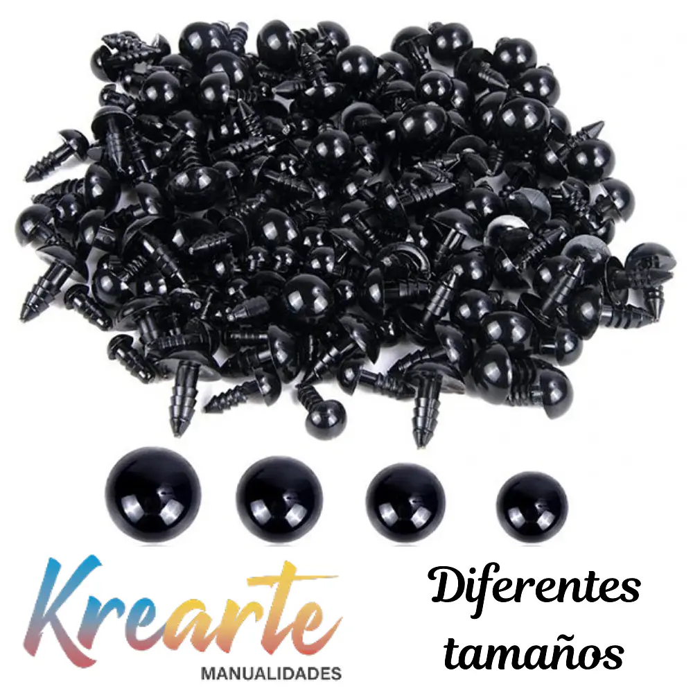 OJOS DE AMIGURUMI COLOR NEGRO - DIFERENTES TAMAÑOS