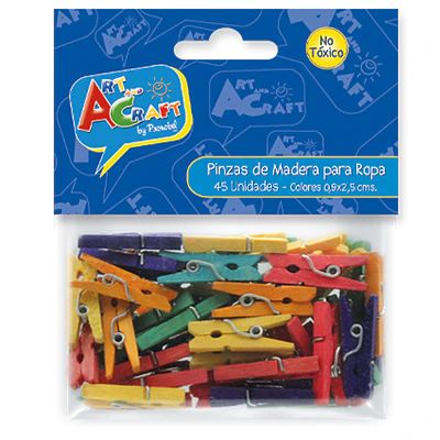 PINZAS DE MADERA COLORES - ART & CRAFT 45 PIEZAS