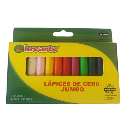 LAPICES CERA 12 COLORES JUMBO KREARTE