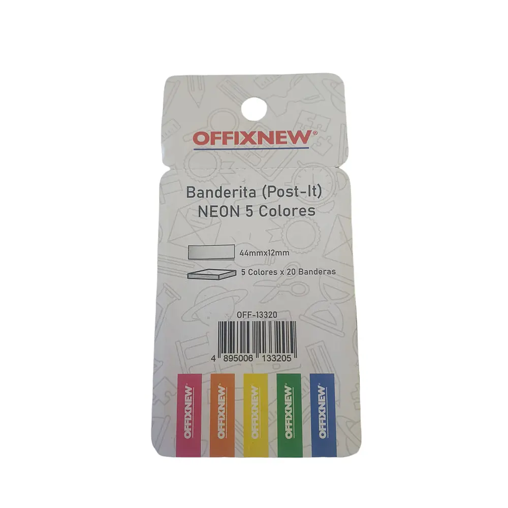 BANDERITA NEON 5 COLORES 1.25 x 4.3 CMS OFFIXNEW
