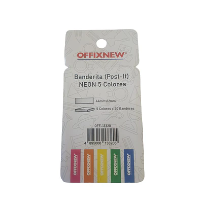 BANDERITA NEON 5 COLORES 1.25 x 4.3 CMS OFFIXNEW