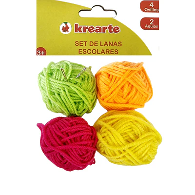 SET OVILLOS ESCOLARES 4 COLORES. + 2 AGUJAS  KREARTE