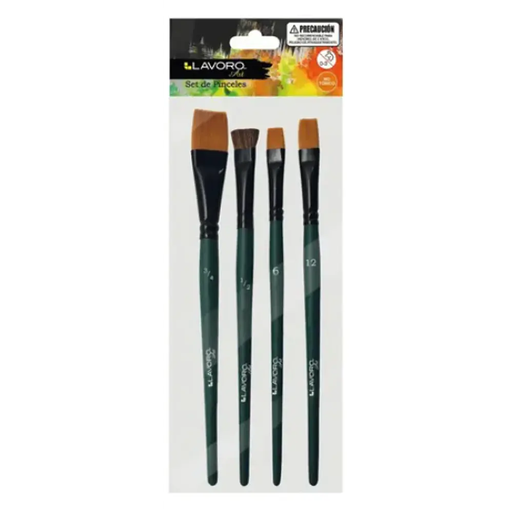 SET PINCELES ARTISTICOS 4 PCS PLANOS(6. 12, 3/4, 1/2)