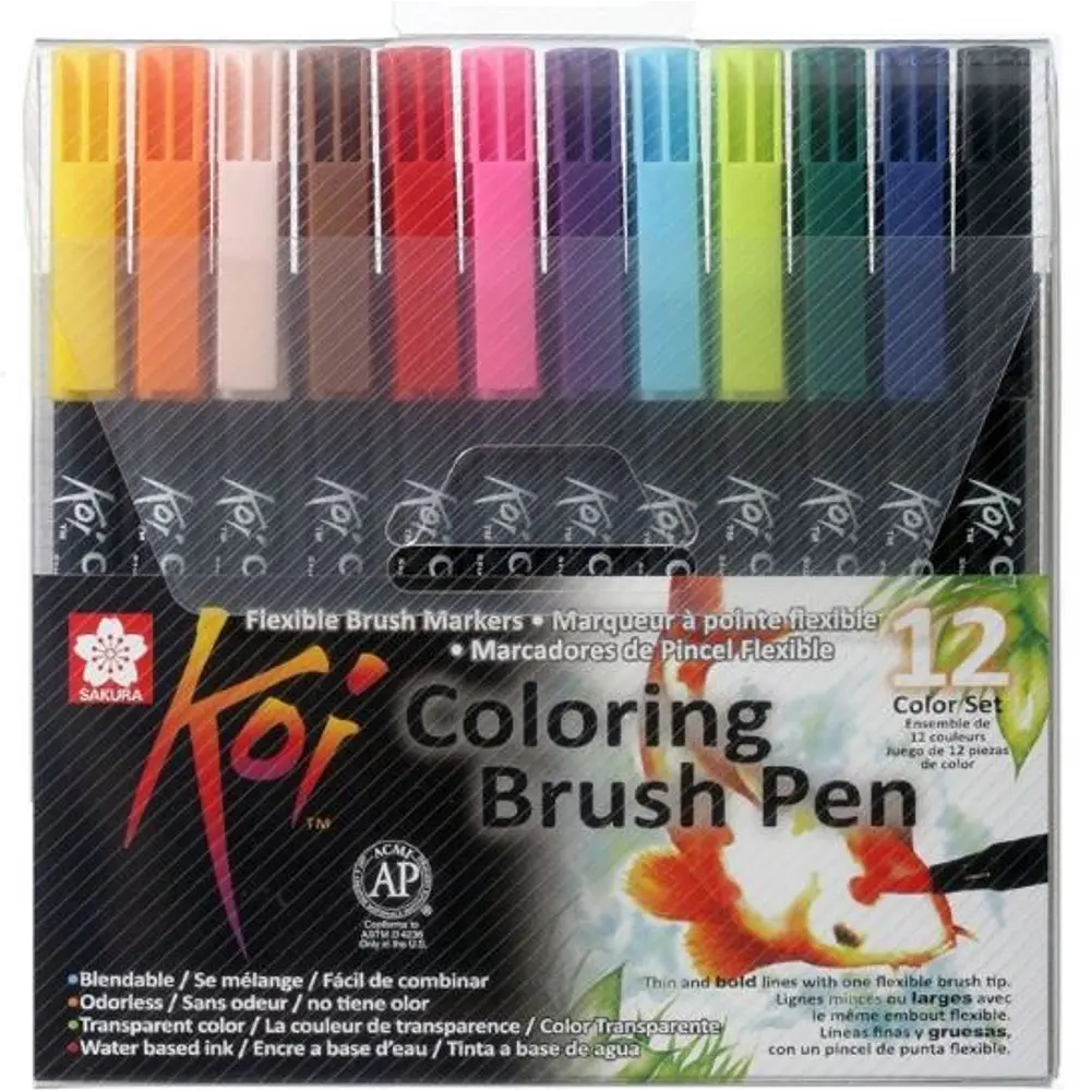 SET PLUMONES ACUARELA 12 COLORES PUNTA PINCEL KOI