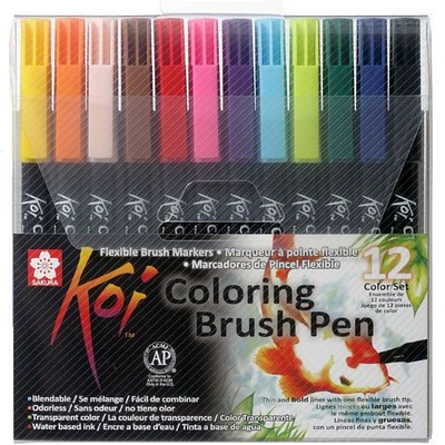 SET PLUMONES ACUARELA 12 COLORES PUNTA PINCEL KOI