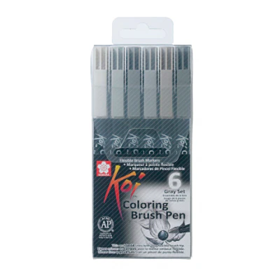 SET PLUMONES ACUARELA SET 6 GRISES KOI