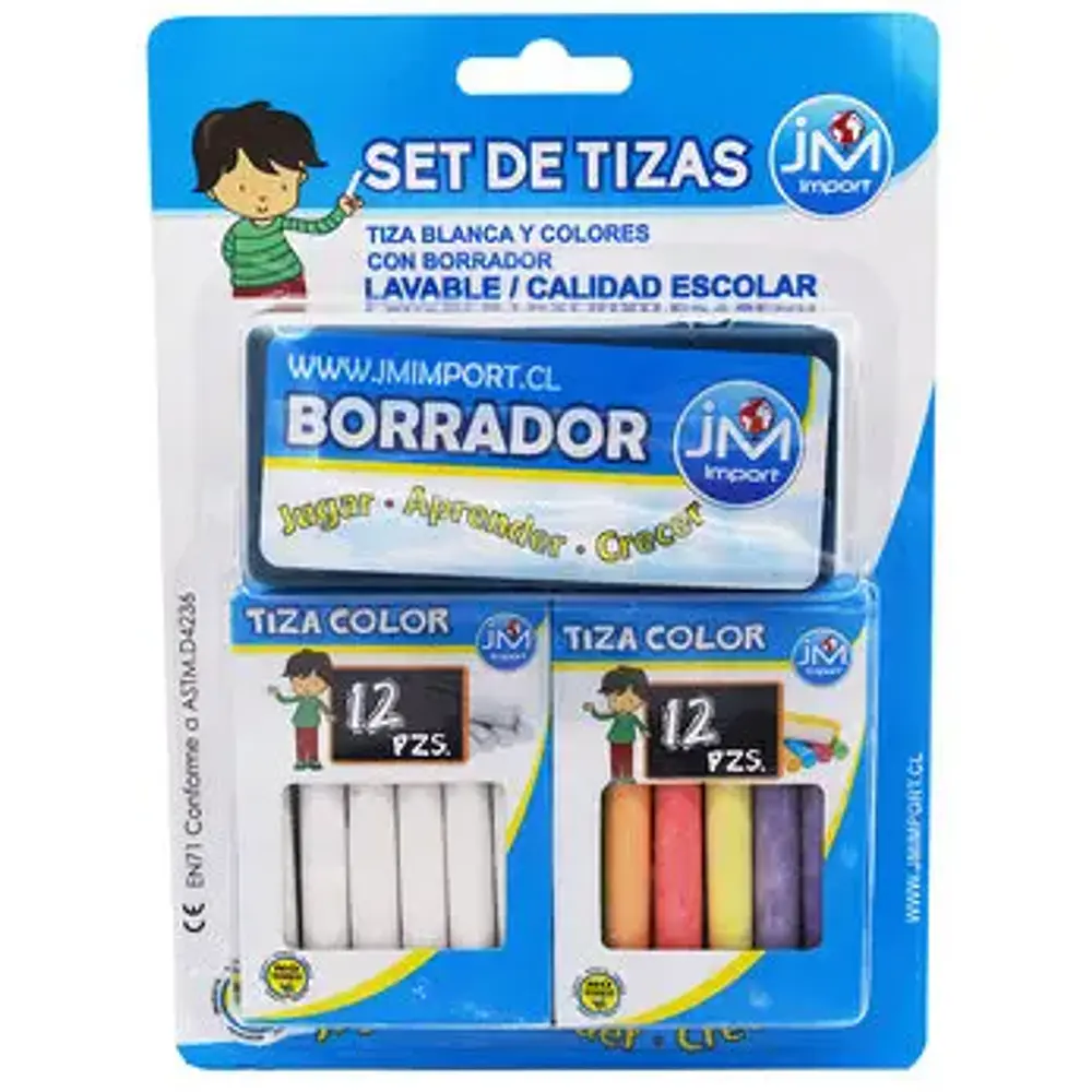 TIZA BLANCA Y COLOR CON BORRADOR