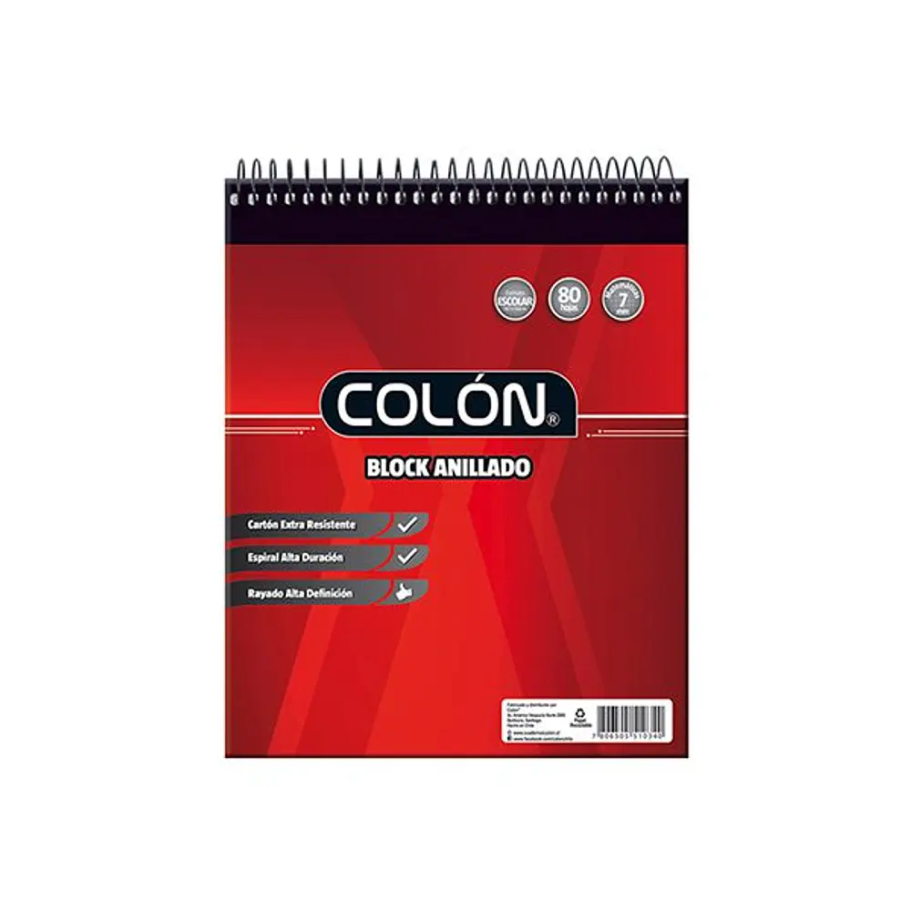 BLOCK APUNTES ESCOLAR COLON ESPIRALADO 7MM