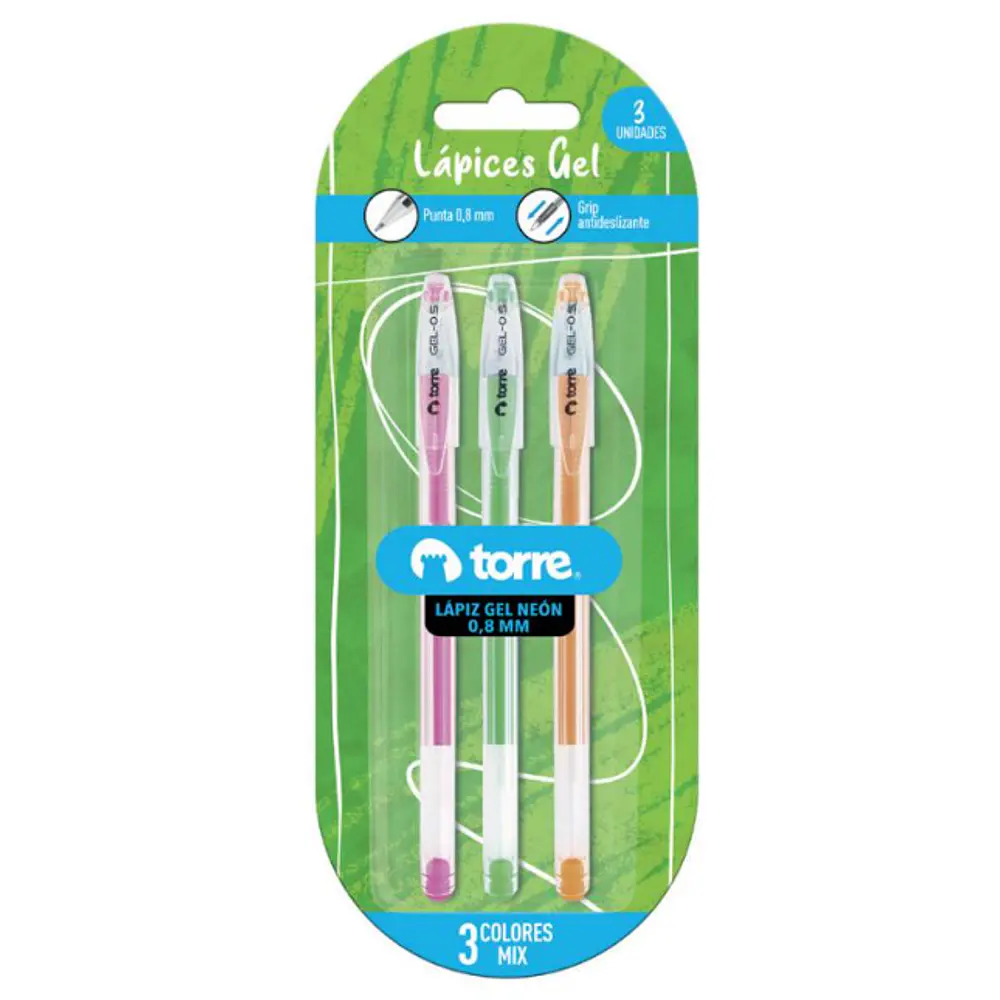 BLISTER 3 LAPIZ GEL NEON 0,8MM