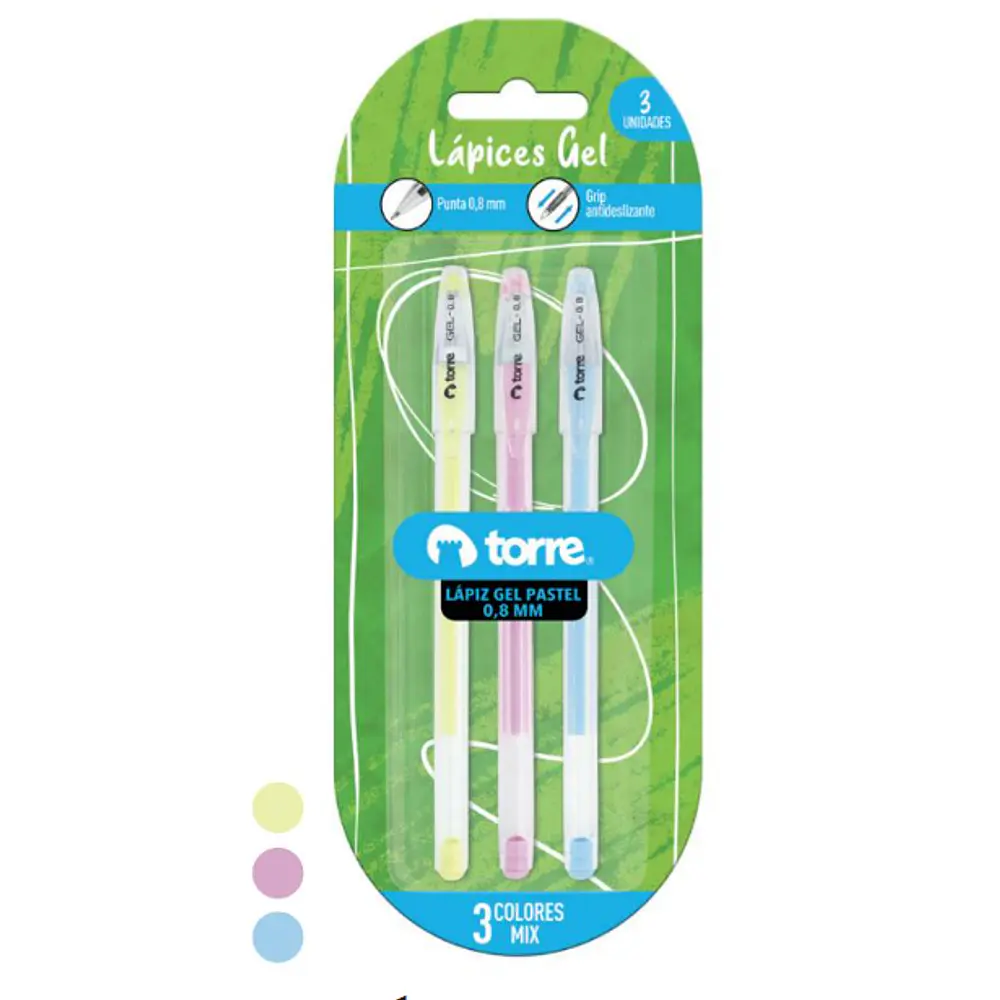 BLISTER 3 LAPIZ GEL PASTEL 0,8MM