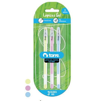 BLISTER 3 LAPIZ GEL PASTEL 0,8MM