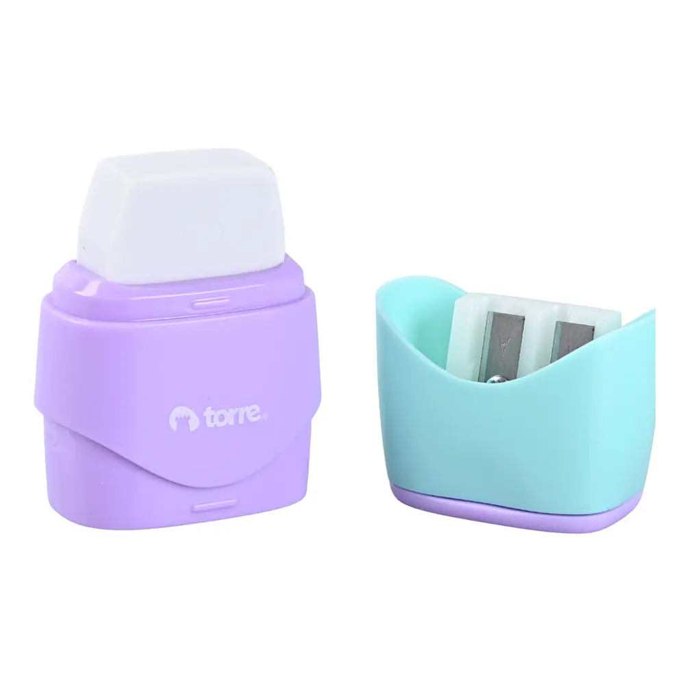 SACAPUNTAS DOBLE + GOM.BORRAR PASTEL TORRE