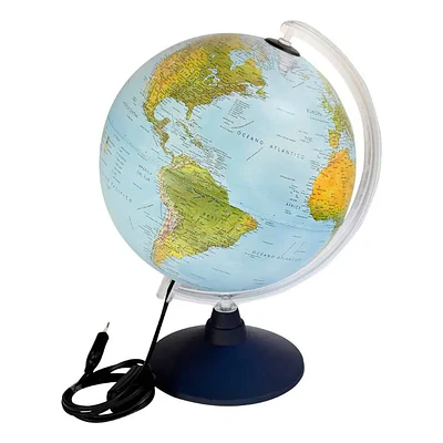GLOBO TERRAQUEO FISICO 30CMS. CON LUZ