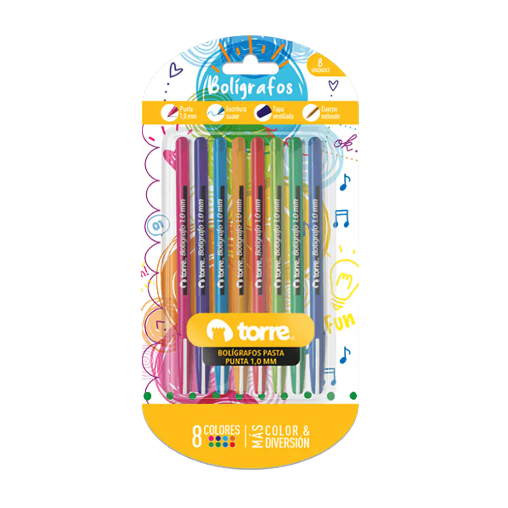 SET 8 BOLÍGRAFOS COLOR FUN TORRE