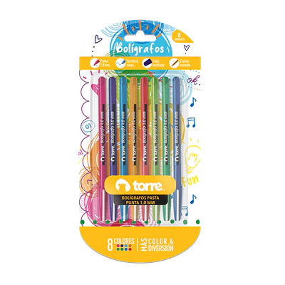 SET 8 BOLÍGRAFOS COLOR FUN TORRE
