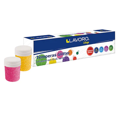 TEMPERA 6 COLORES GLITTER 15ML. LAVORO