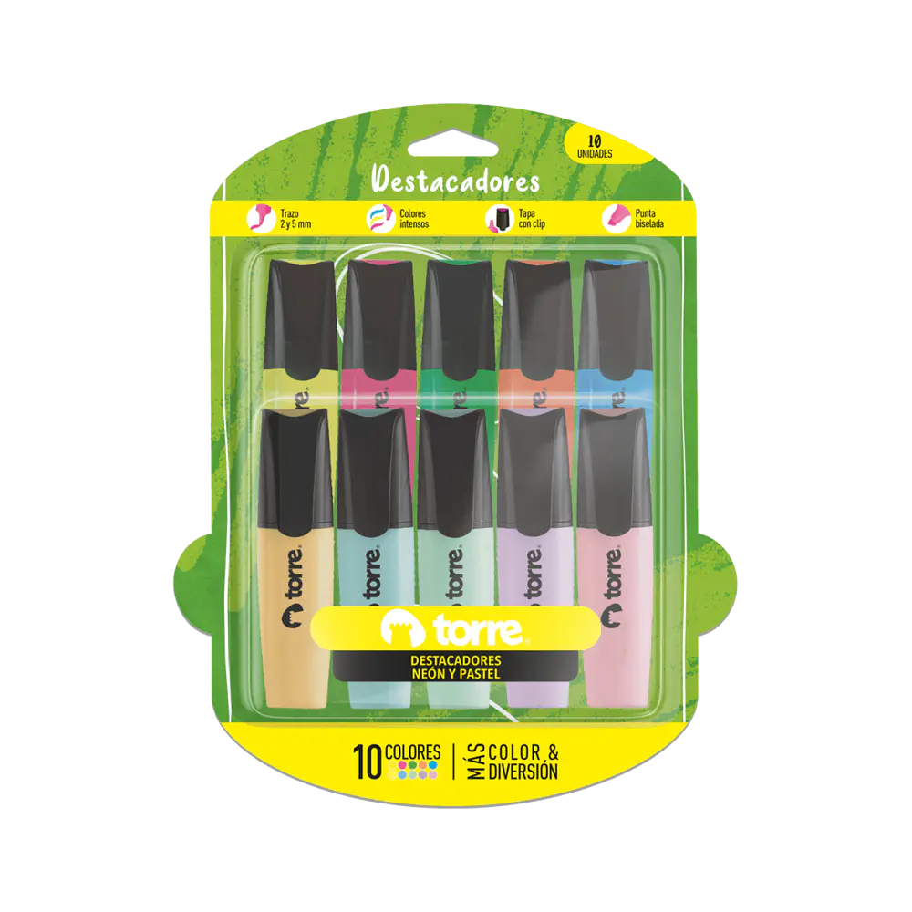 BLISTER DESTACADORES 5 NEON Y 5 PASTEL