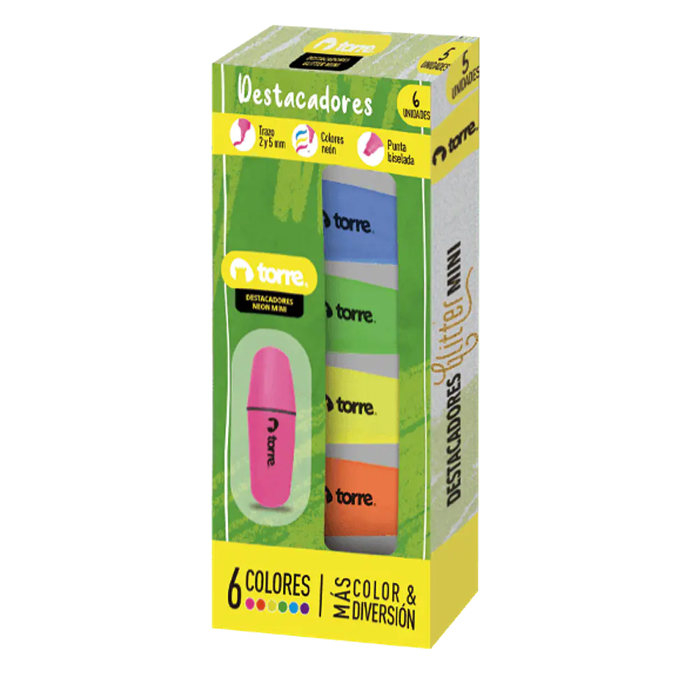 BLISTER DESTACADORES NEON MINI 6 COLORES TORRE