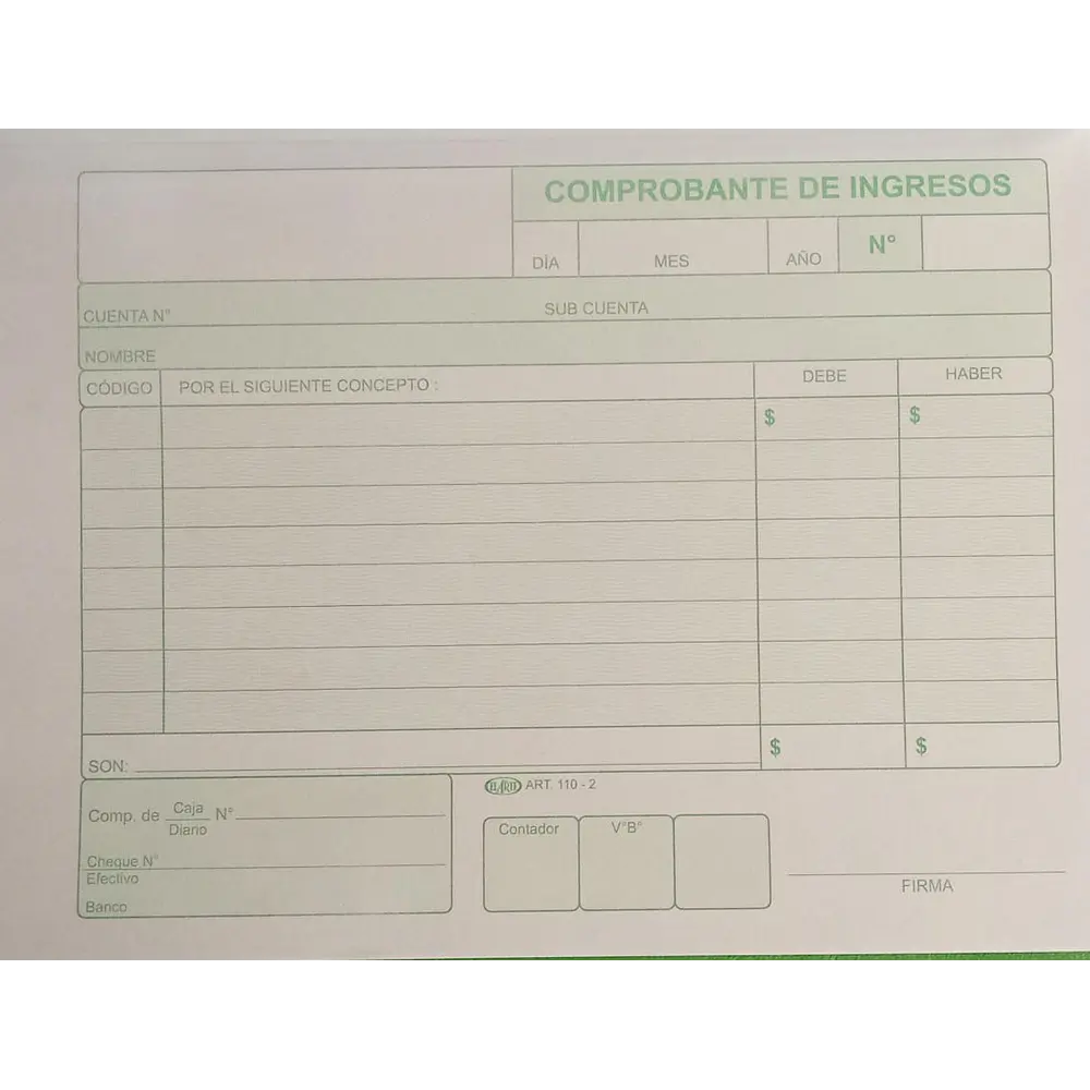 FORM. COMPROBANTE INGRESO BLOCK 100 HJS
