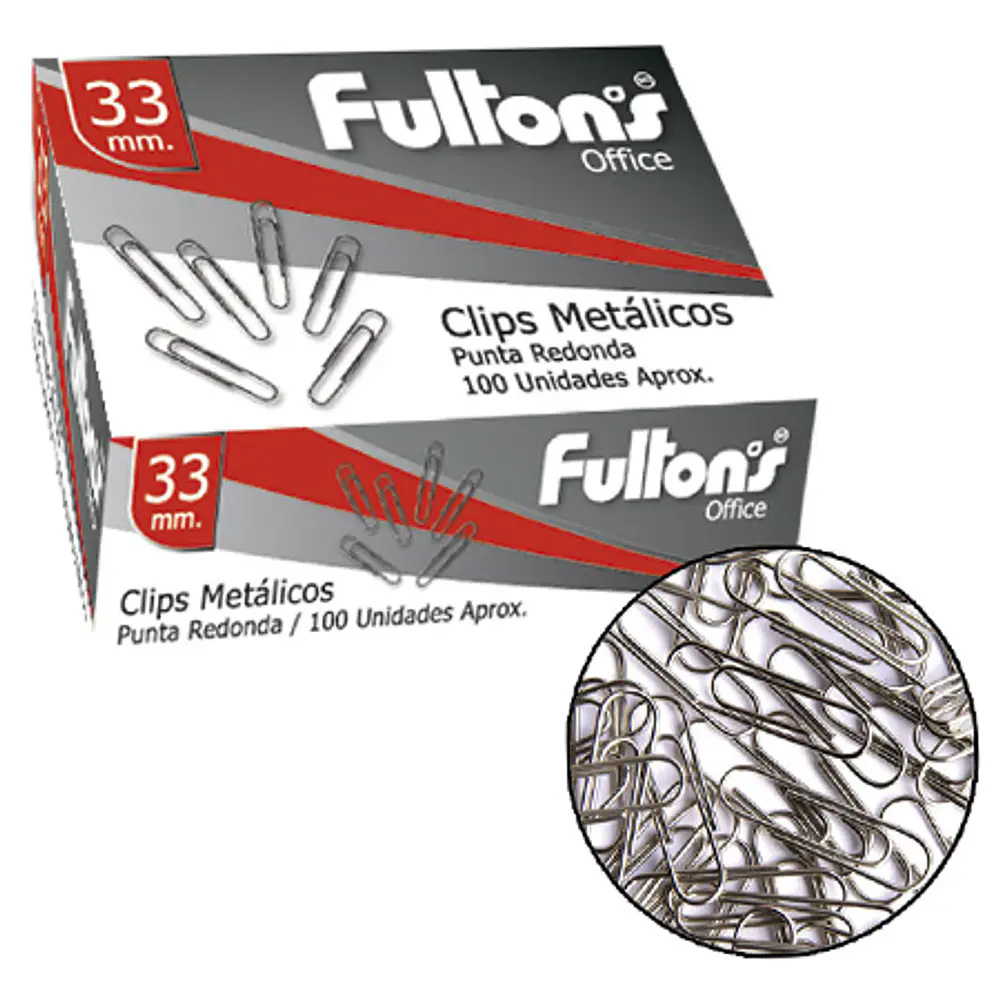 CLIPS METAL 33MM. PTA. REDONDA 100 UNDS.