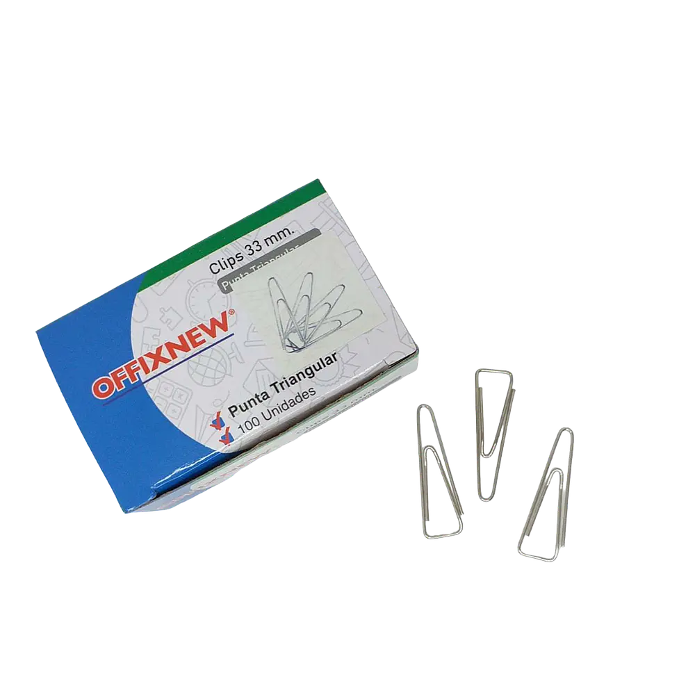 CLIPS 33MM PTA.TRIANGULAR METAL CAJA 100 UNDS