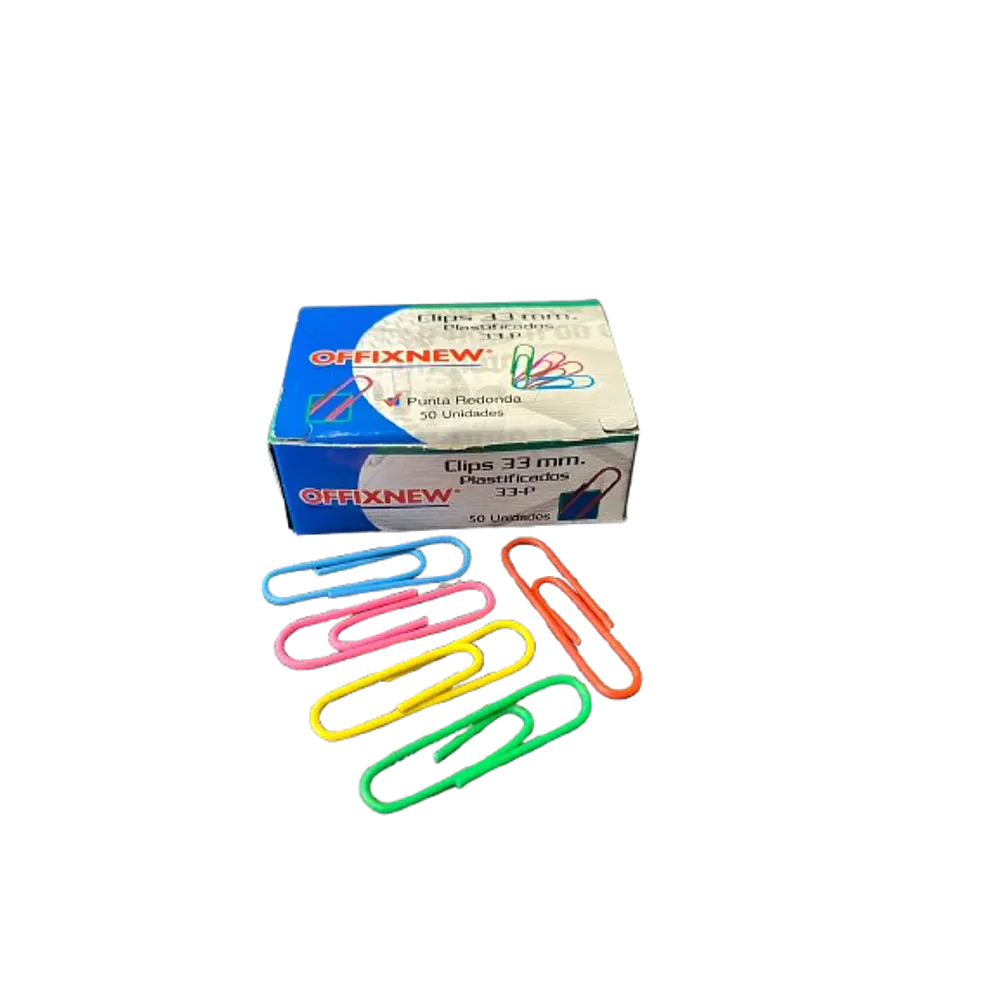 CLIPS 33M PUNTA REDONDA PLASTIFICADOS CAJA 50 UNIDADES