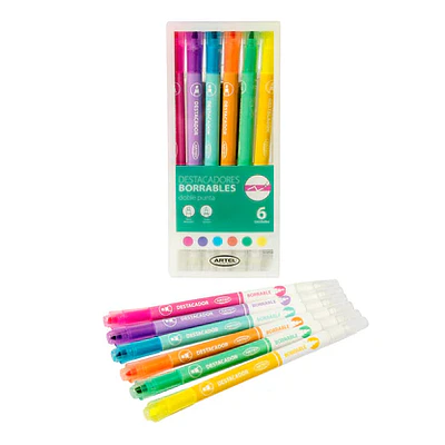 SET DESTACADORES BORRABLES PASTEL 6 UNIDADES