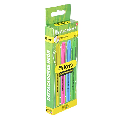 DESTACADORES 4 COLORES NEON TORRE