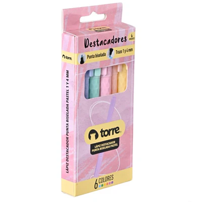 DESTACADORES 6 COLORES PASTEL TORRE