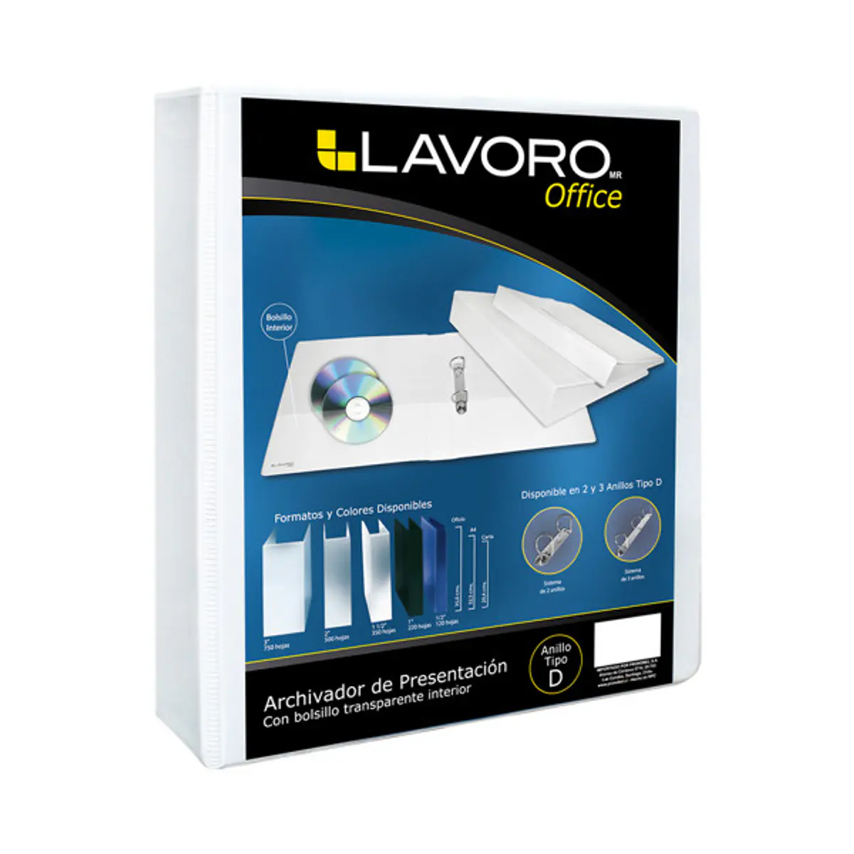 Archivador Catalogo Carta 2 Anillos D3 750 Hojas Blanco Rhein