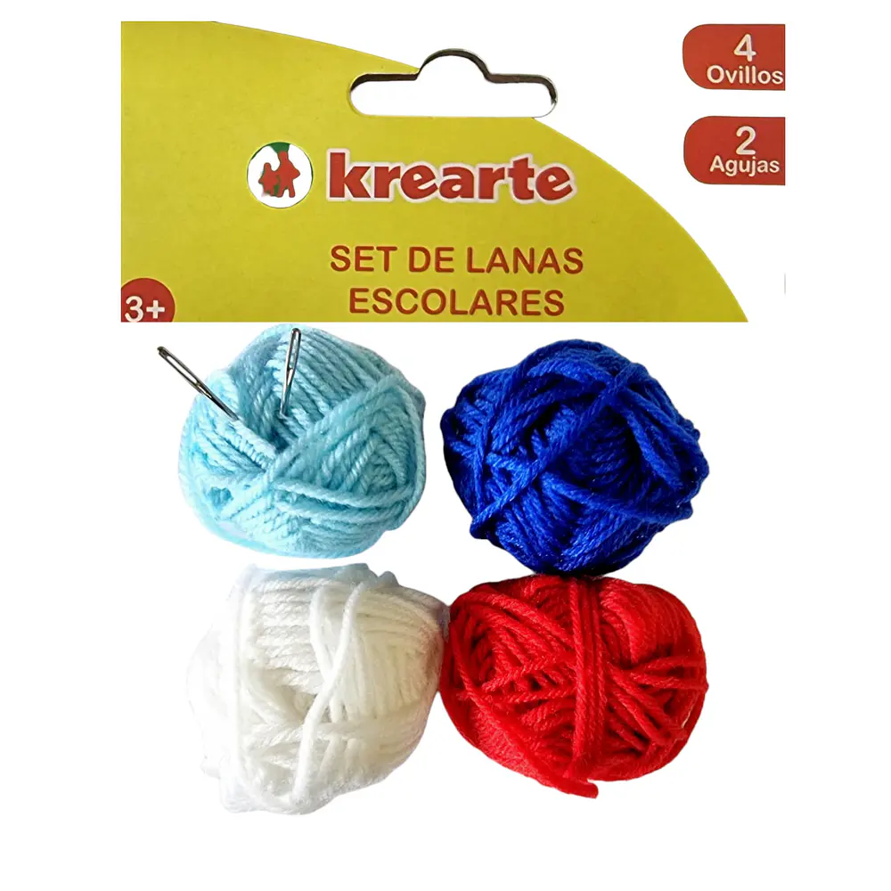 SET OVILLOS ESCOLARES 4 COLORES. + 2 AGUJAS  KREARTE