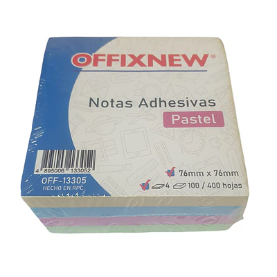 TACO ADHESIVO PASTEL 76X76  4 COLORES 400 HOJAS OFFIXNEW