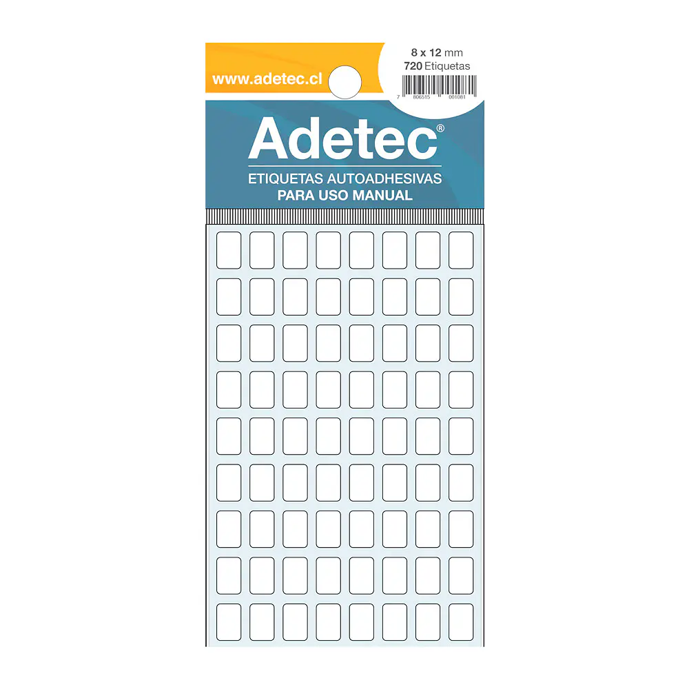 ETIQUETA ADETEC AUTOADHESIVA 8X12mm BLANCA