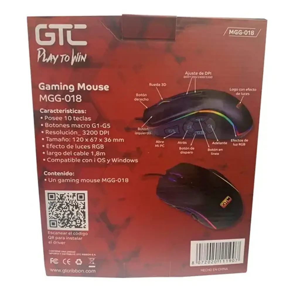 MOUSE GAMER 10 BOTONES MGG-018 GTC RIBBON