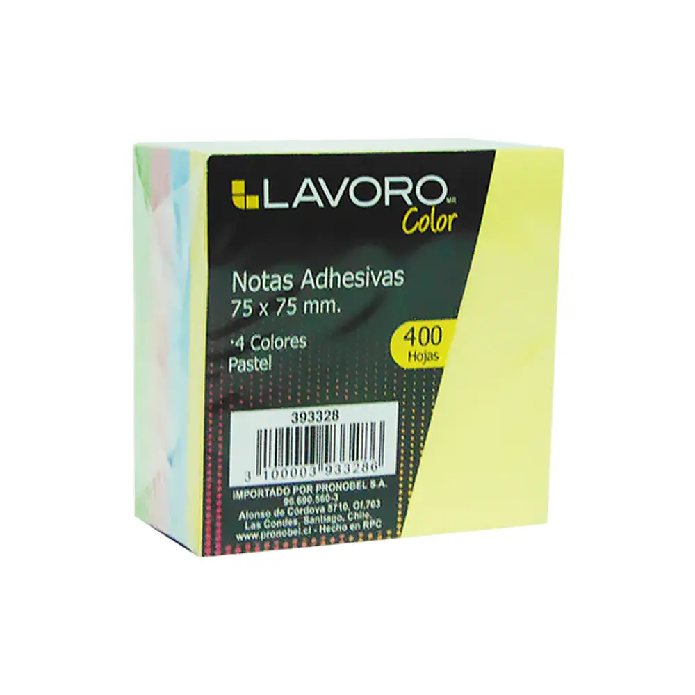 NOTAS ADHESIVAS 4 COLORES PASTEL 76x76 400 HOJAS.