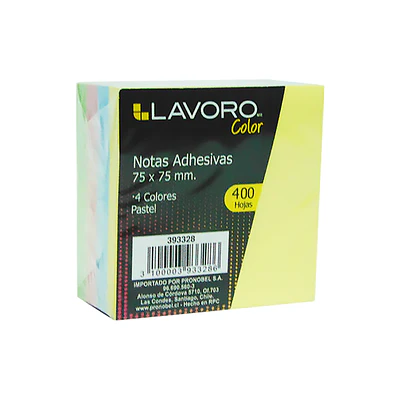 NOTAS ADHESIVAS 4 COLORES PASTEL 76x76 400 HOJAS.